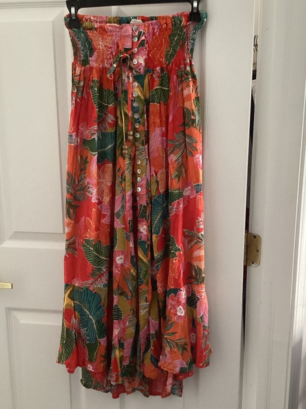 smocked colorful print skirt, dress, top
